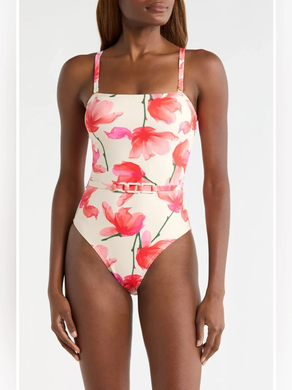 HUTCH Chain Belt One-Piece Swimsuit in  Ivory Red Floral